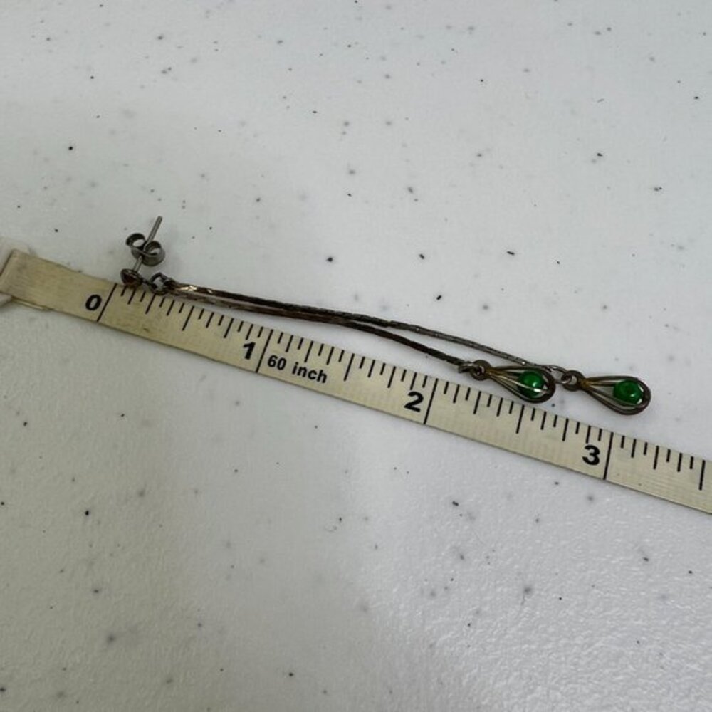 Chain Earrings Green Beaded Tassel Dangle Long Cage Drop Boho - Picture 4 of 5
